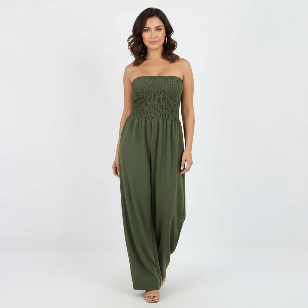 Italian Shirred Elasticated Wide Leg Jumpsuit