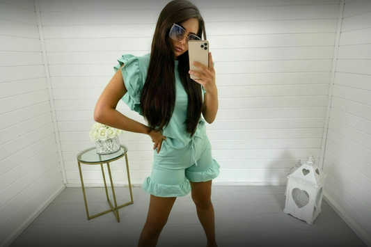 Ruffle Sleeve Top & Shorts Set