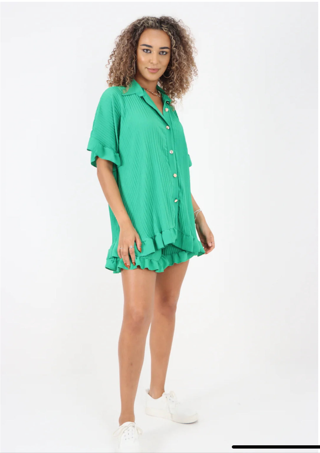 Italian Pleated Shirt & Shorts Co-Ord Set