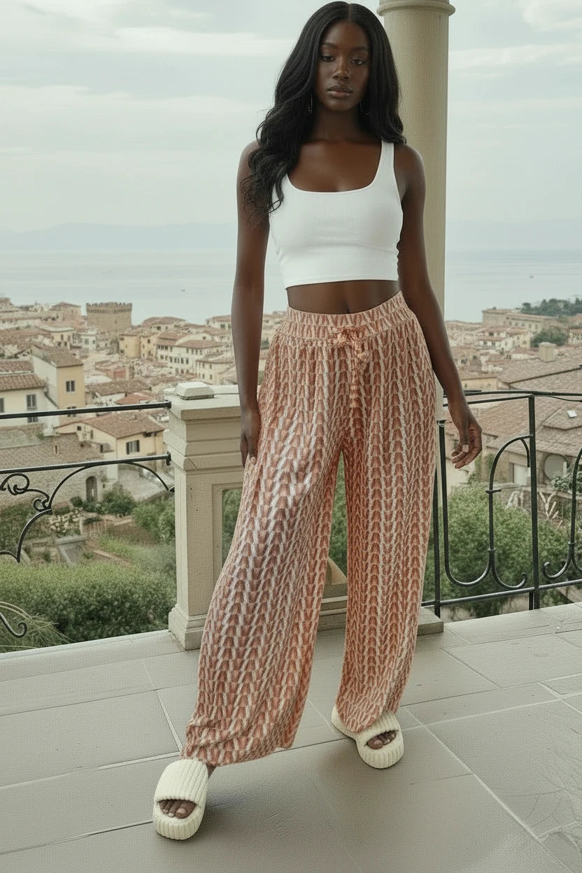 Patterned Wide Leg Trousers