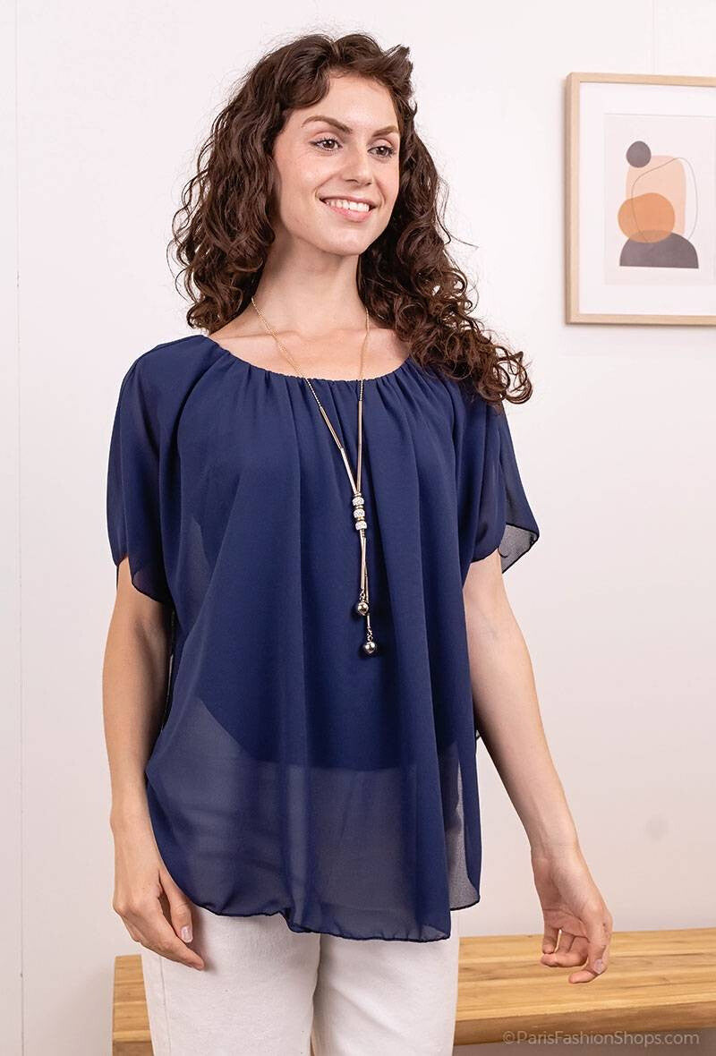 Chiffon Blouse With Necklace.