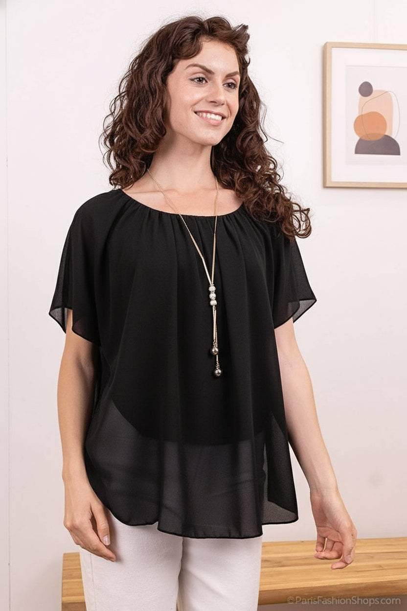 Chiffon Blouse With Necklace.
