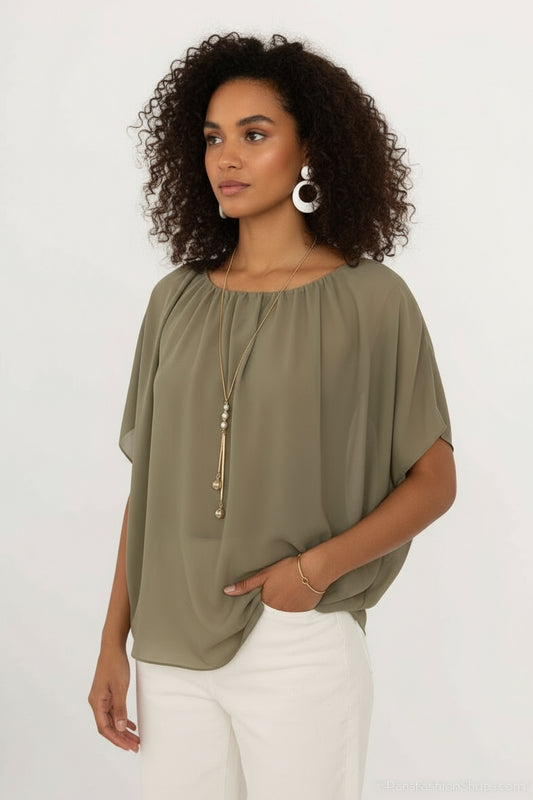 Chiffon Blouse With Necklace.