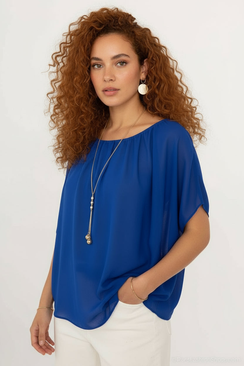 Chiffon Blouse With Necklace.