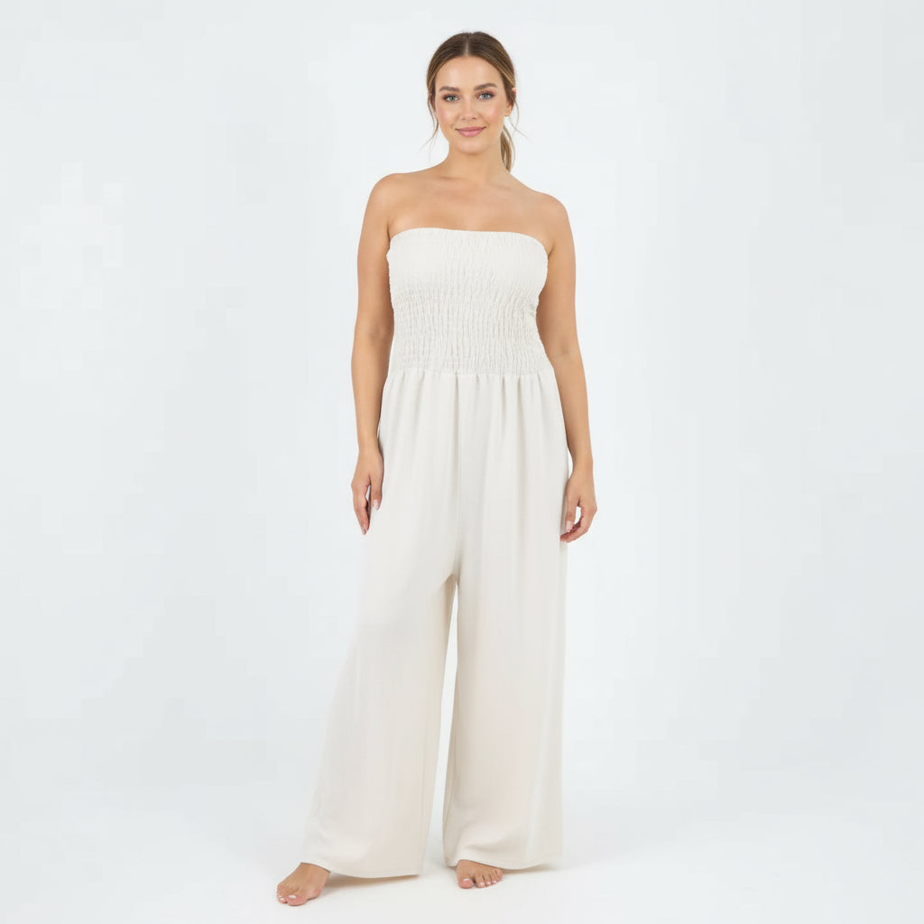 Italian Shirred Elasticated Wide Leg Jumpsuit
