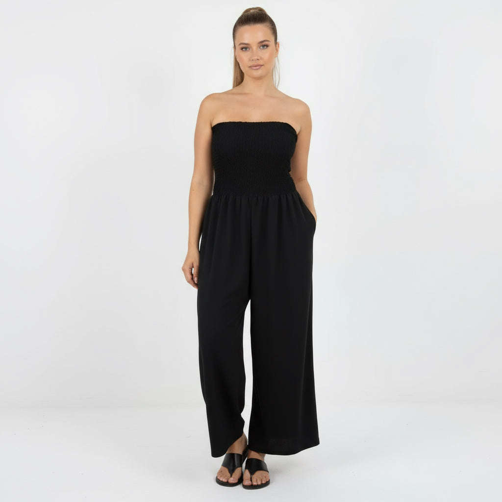Italian Shirred Elasticated Wide Leg Jumpsuit