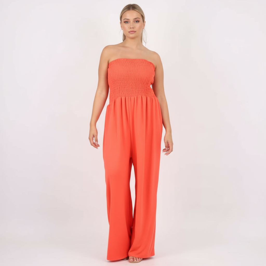 Italian Shirred Elasticated Wide Leg Jumpsuit