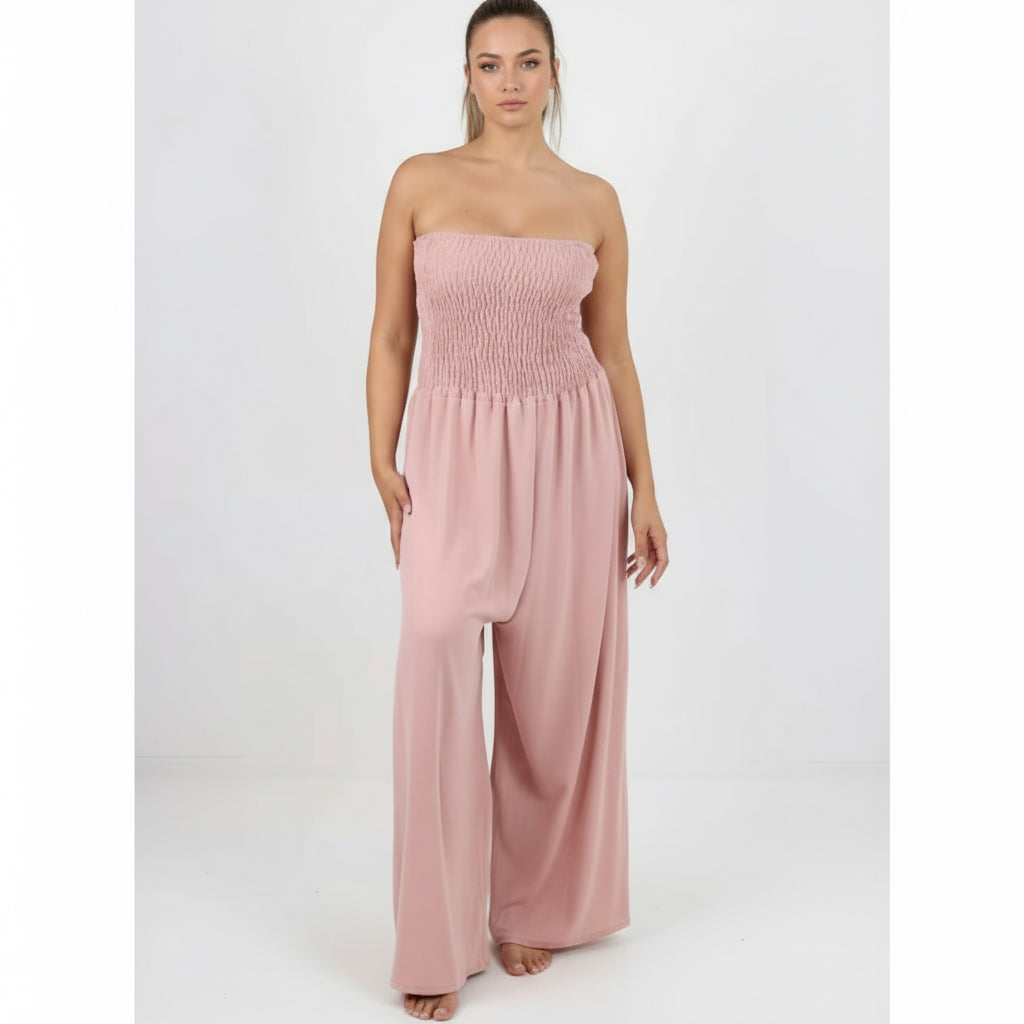 Italian Shirred Elasticated Wide Leg Jumpsuit