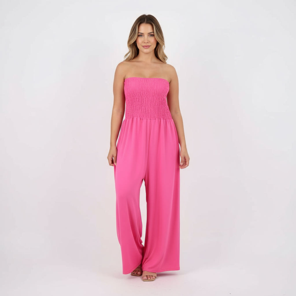 Italian Shirred Elasticated Wide Leg Jumpsuit