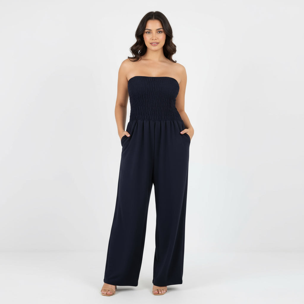 Italian Shirred Elasticated Wide Leg Jumpsuit