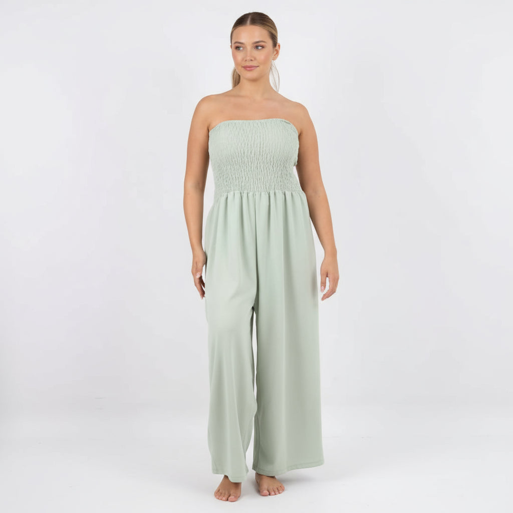 Italian Shirred Elasticated Wide Leg Jumpsuit
