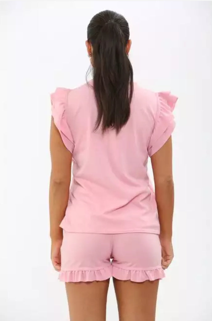 Ruffle Sleeve Top & Shorts Set