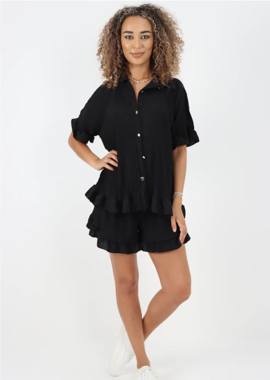 Italian Pleated Shirt & Shorts Co-Ord Set