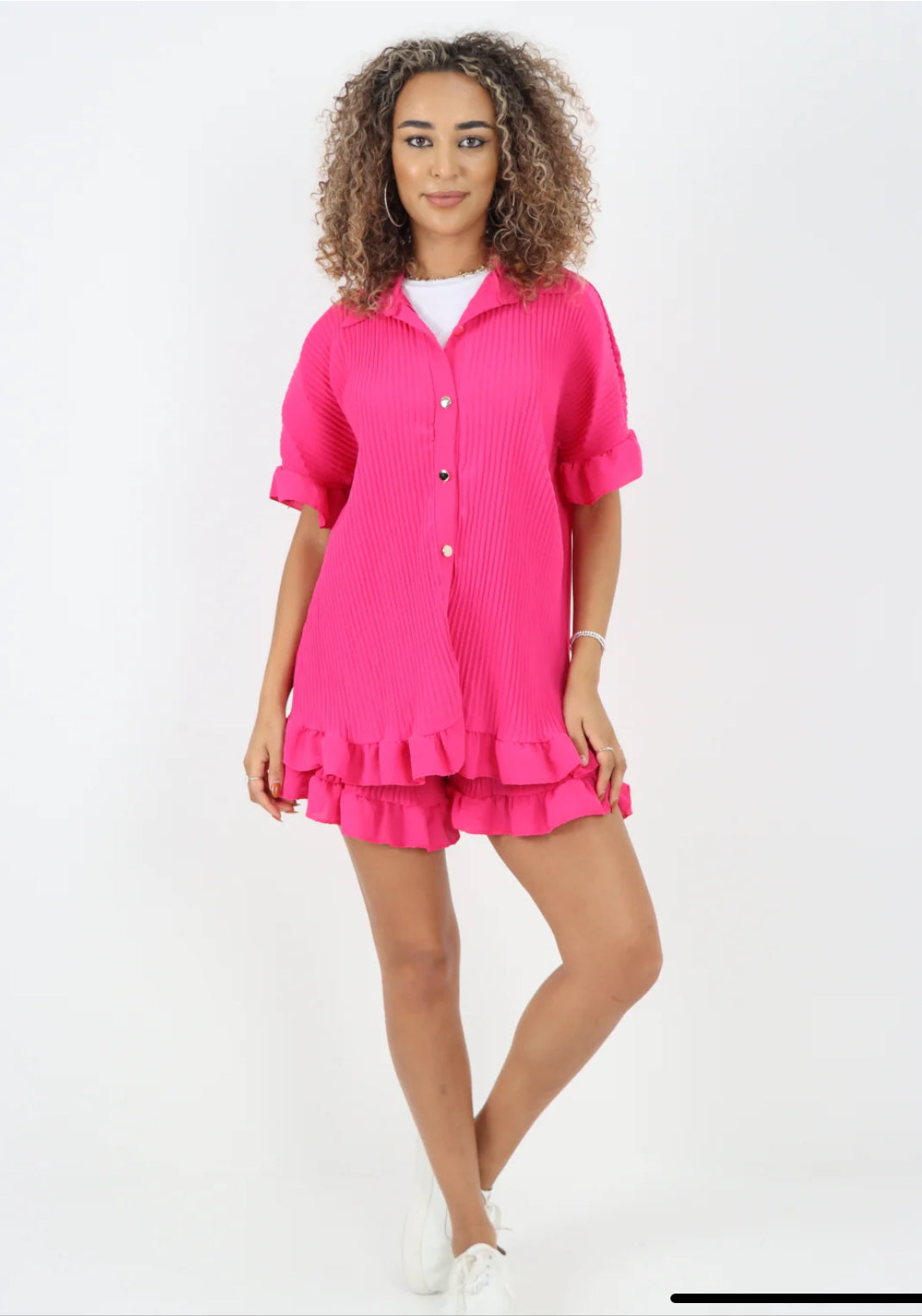 Italian Pleated Shirt & Shorts Co-Ord Set