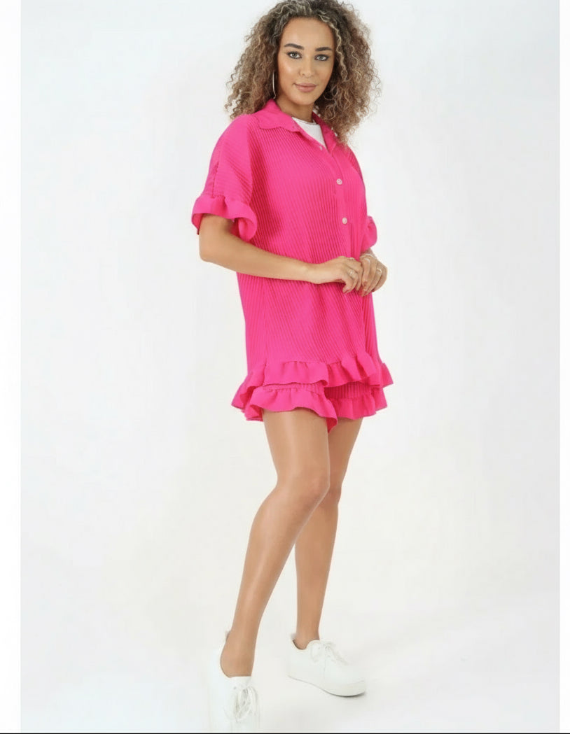 Italian Pleated Shirt & Shorts Co-Ord Set